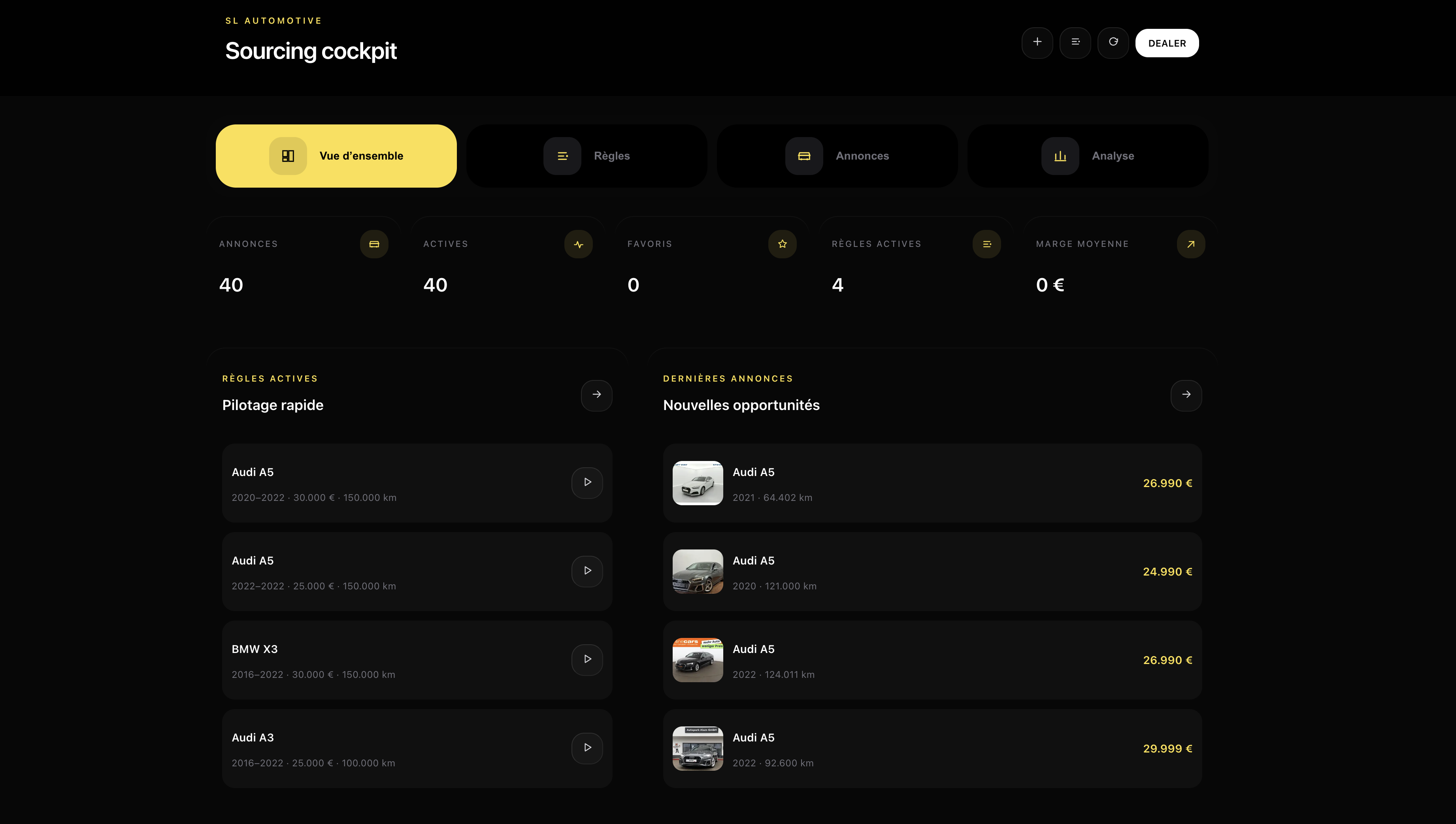 Plateforme car sourcing SL Automotive